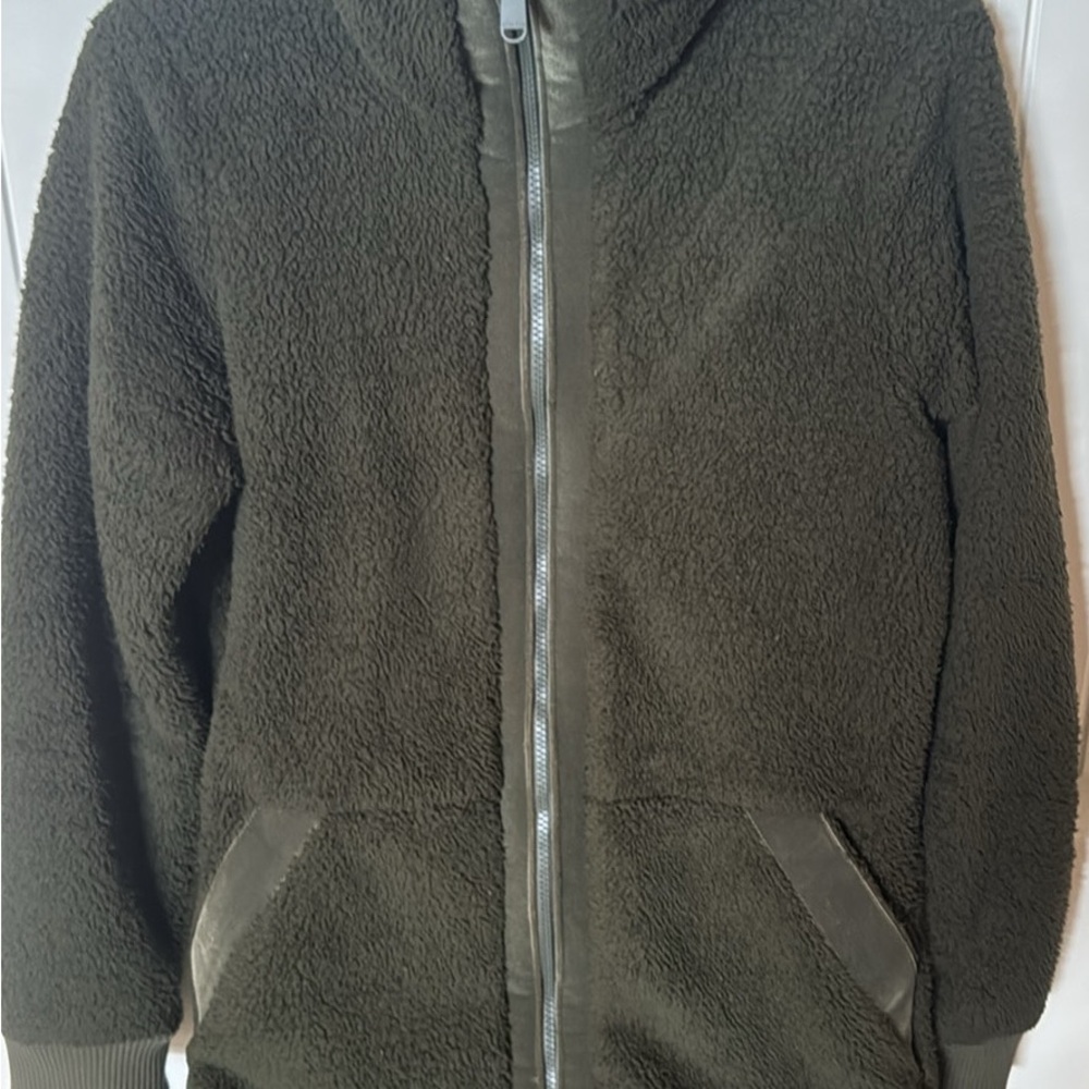 Athleta Dark Olive Sherpa Hoodie Jacket